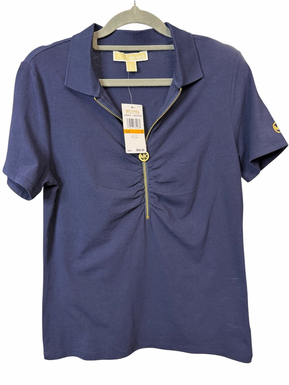 MICHAEL KORS Ruched Half-Zip Polo Shirt